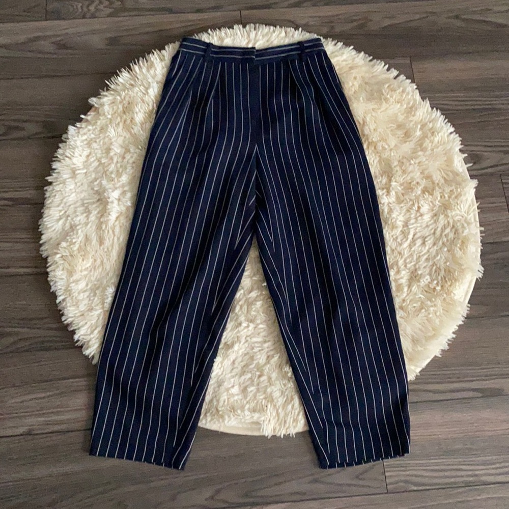 Babaton Dark Blue Pinstripe Cropped Pants